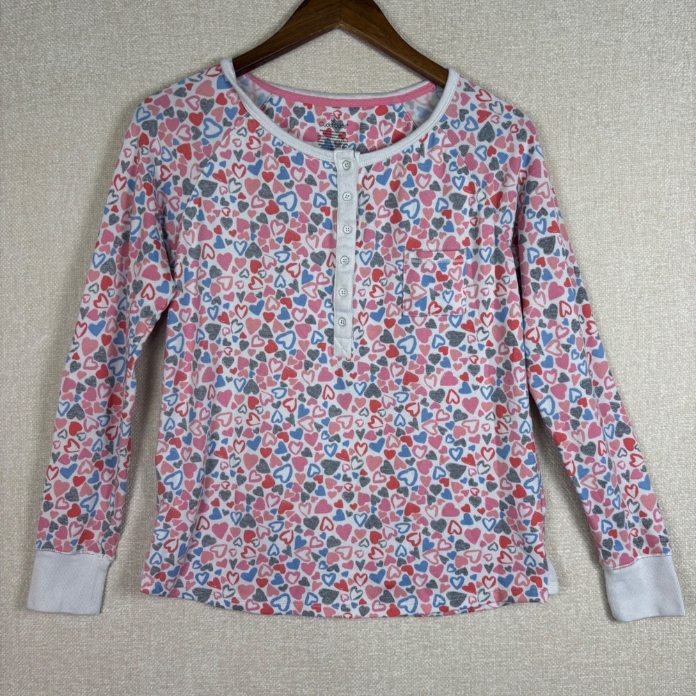 Cuddl Duds Womens Pajama Top XS Heart Print Long Sleeve Sleep Shirt Pocket
